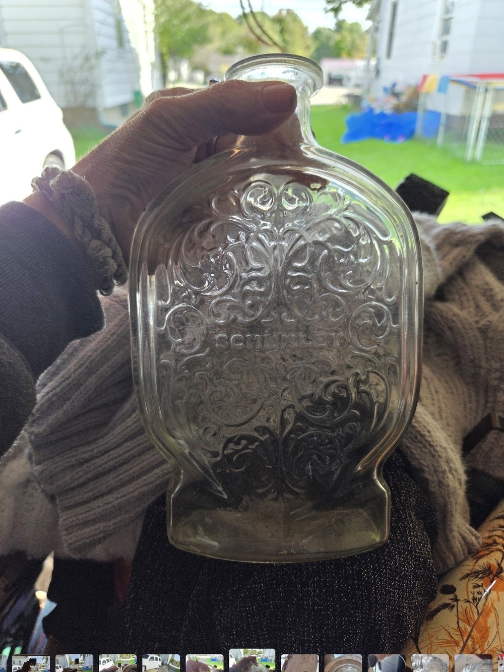 Vintage Schenley Whiskey Decanter 32oz Glass Bottle Embossed W/ Ornate Design